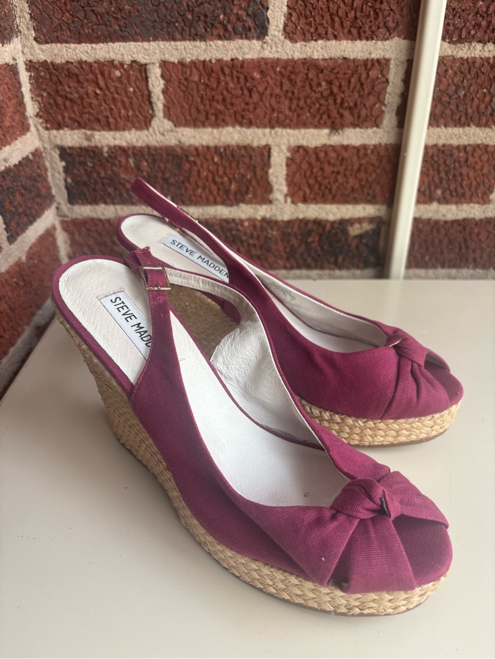 Steve Madden Magenta Slingback Knot Peep-Toe Wedge Espadrille